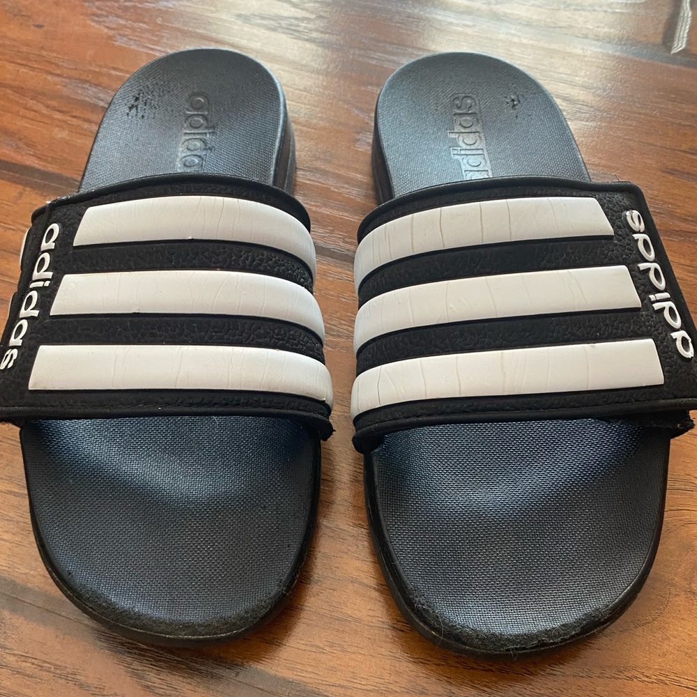Adidas Black and White Slides - Kids Size 3